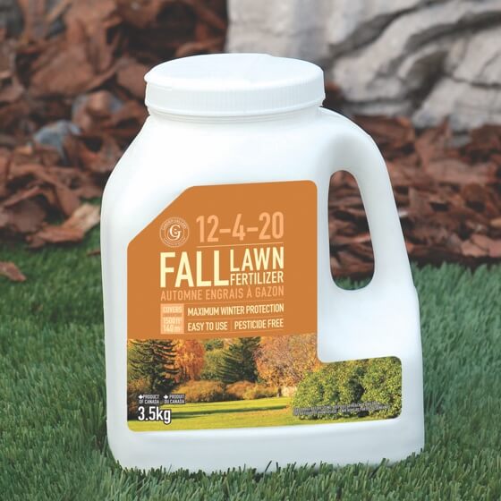 An image of our Fall Lawn Fertilizer in a shaker bottle.